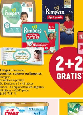 Couches Pampers (Harmonie, baby-dry pants ou lingettes)
