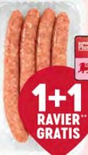 Chipolata de porc, de porc et veau ou mix viande et protéines végétales avec 30% de M.G. en moins