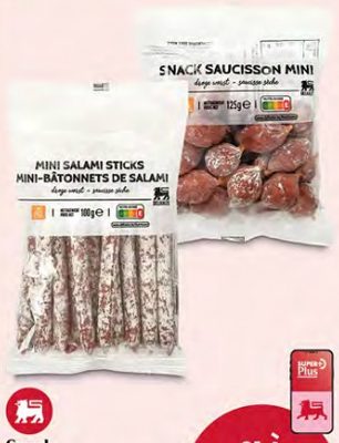 Snack saucisson mini (125 g) mini-bâtonnets de salami (100 g)